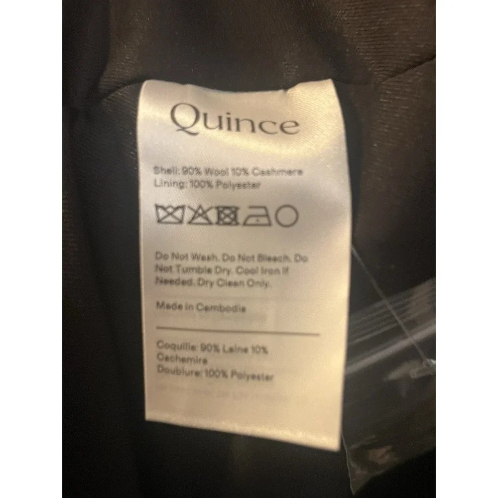 NWT Quince‎ Black Wool Cashmere Tailored Coat Long Double Breasted Womens S